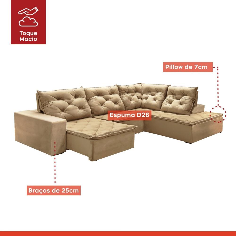 Miniatura Sofá de Canto com Chaise 3 Lugares M136 Martins Estofados Veludo/Bege