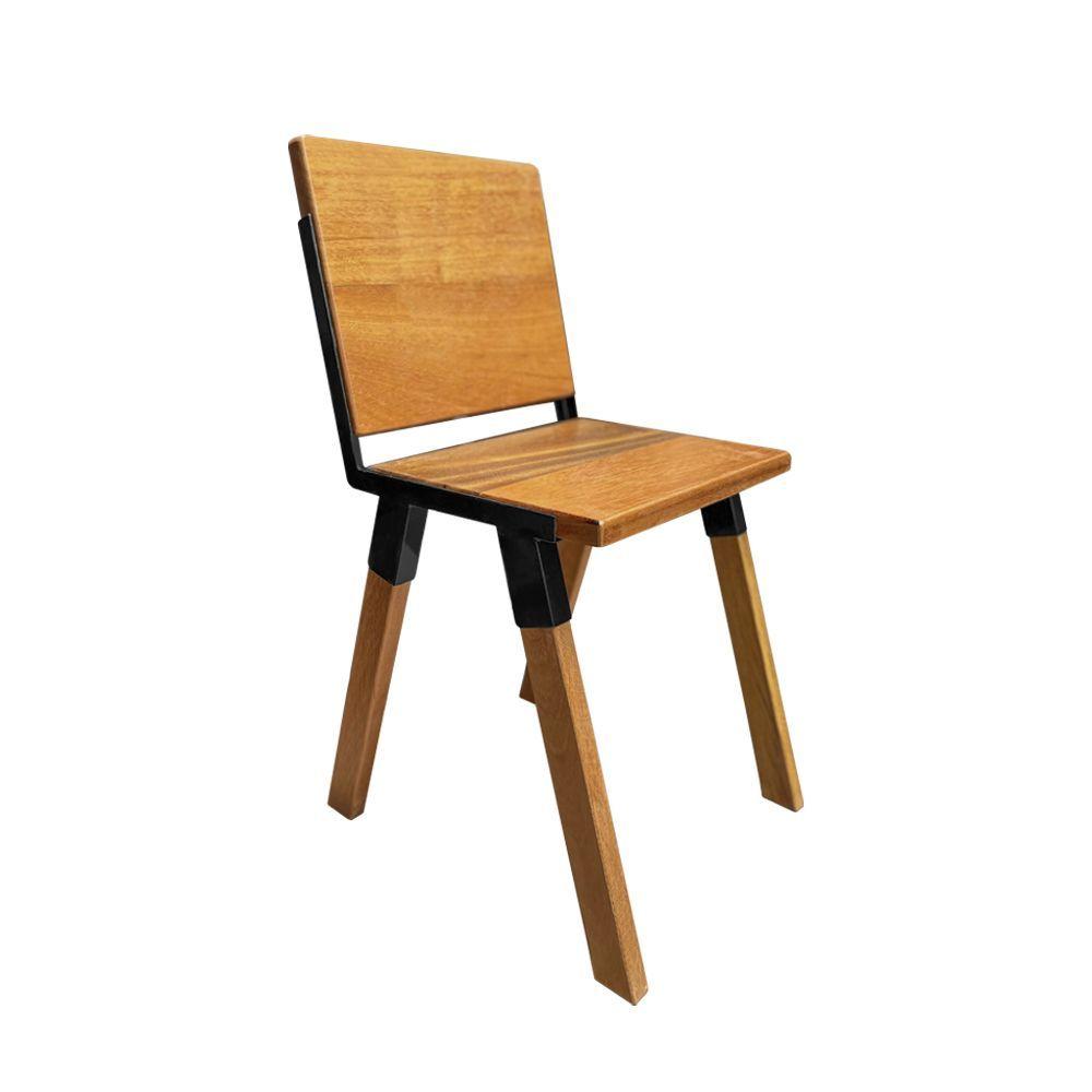 Miniatura Conjunto Mesa Industrial Bernardo Madeira Maciça 1,20mx80cm C- Ferragem Preta E 4 Cadeiras Detroit Marrom