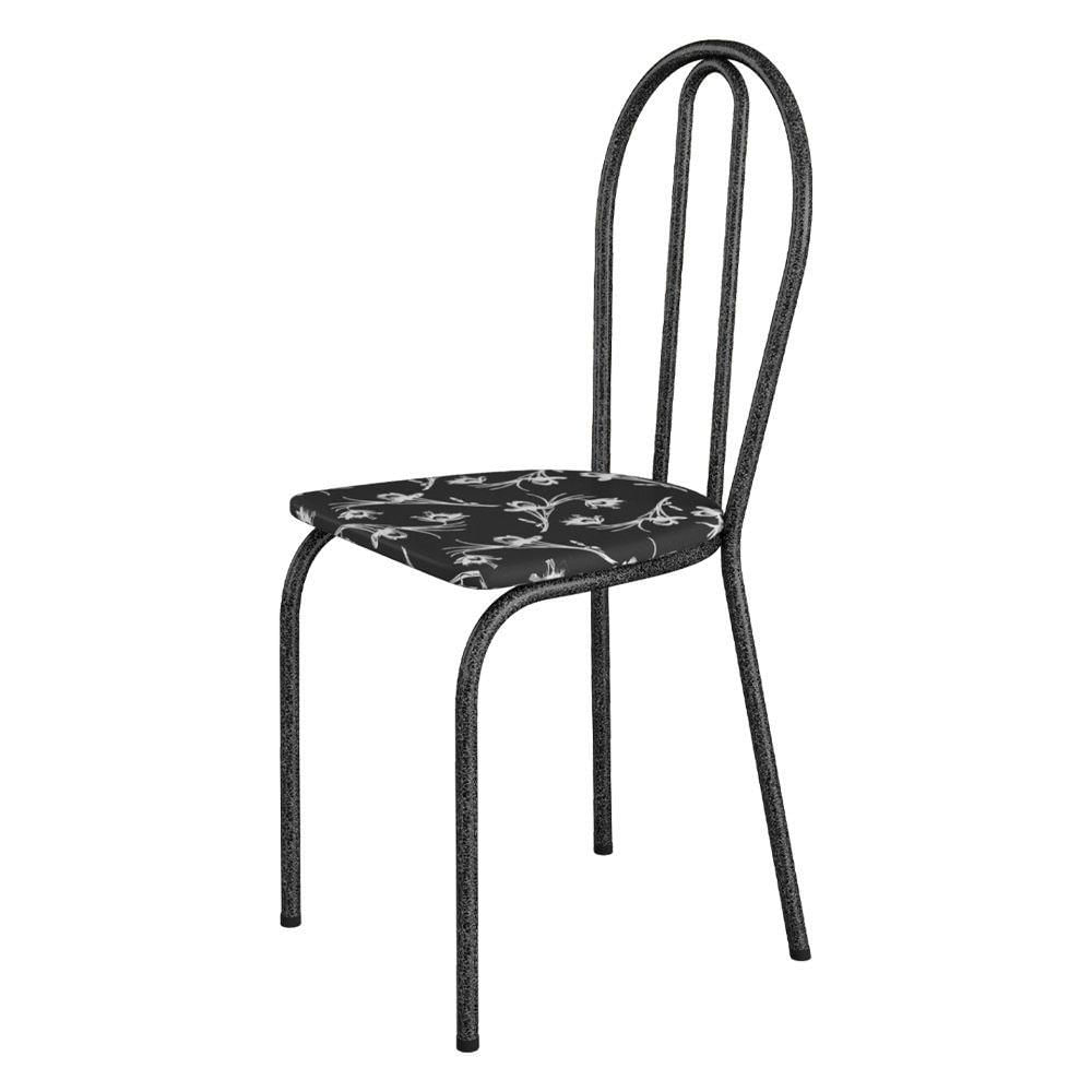 Miniatura Kit 6 Cadeiras De Cozinha Texas Estampado Preto Florido Pés De Ferro Cromo Preto - Pallazio