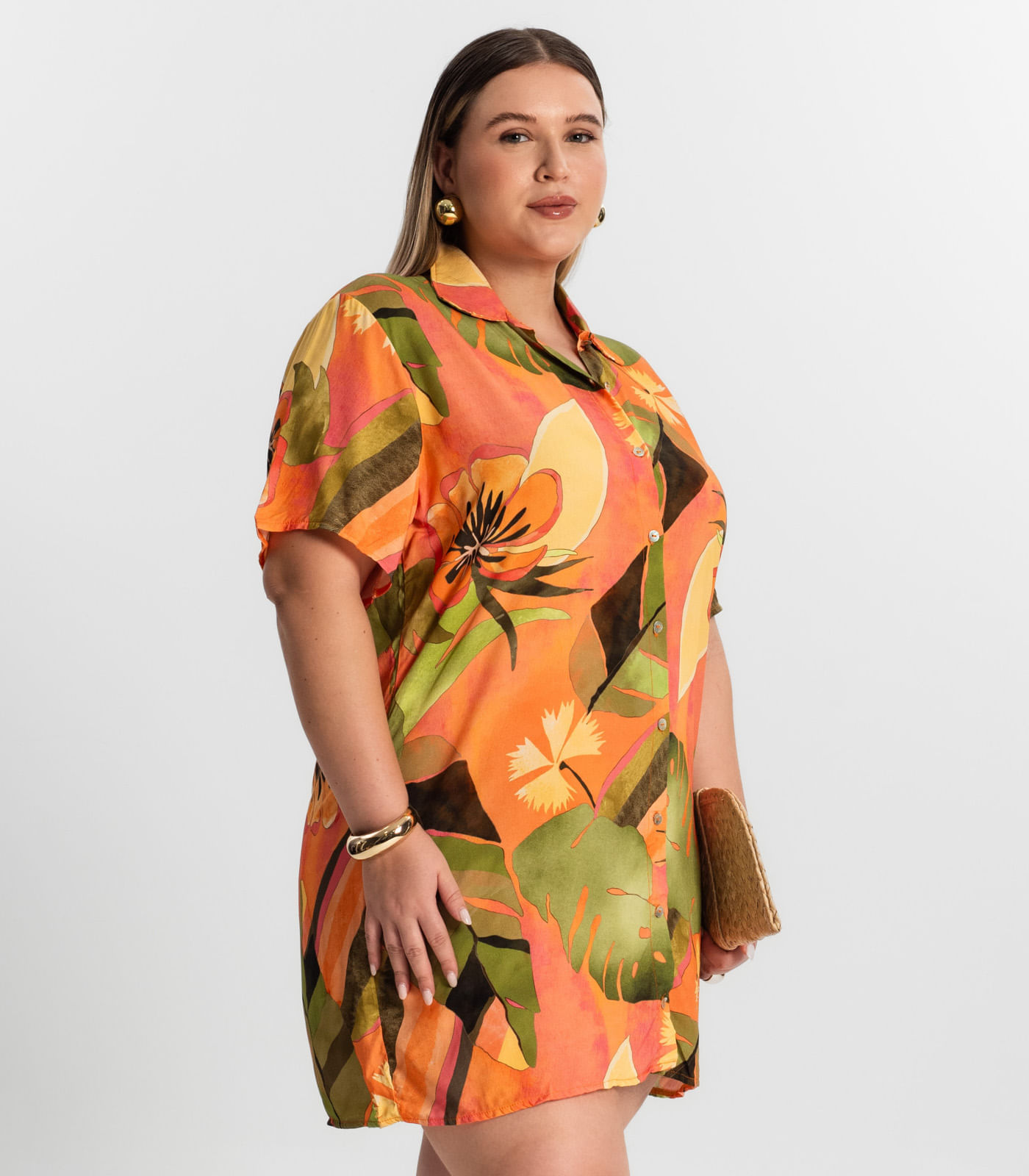 Miniatura Vestido Chemise Curto Plus Size Secret Glam Laranja Plus G1