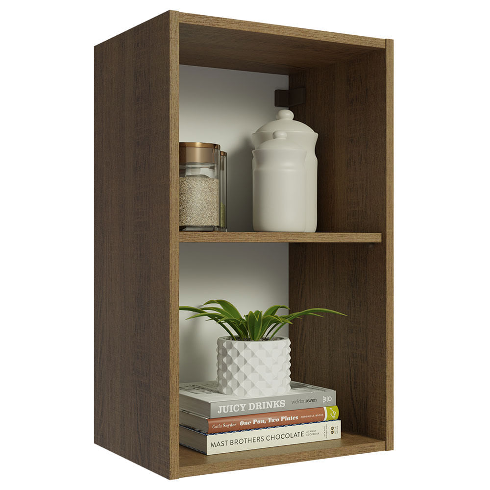 Miniatura Armário Aéreo 40 cm com 2 Nichos Abertos para Cozinha Madesa Lux, Glamy, Agata, Stella Rustic Cor:Rustic