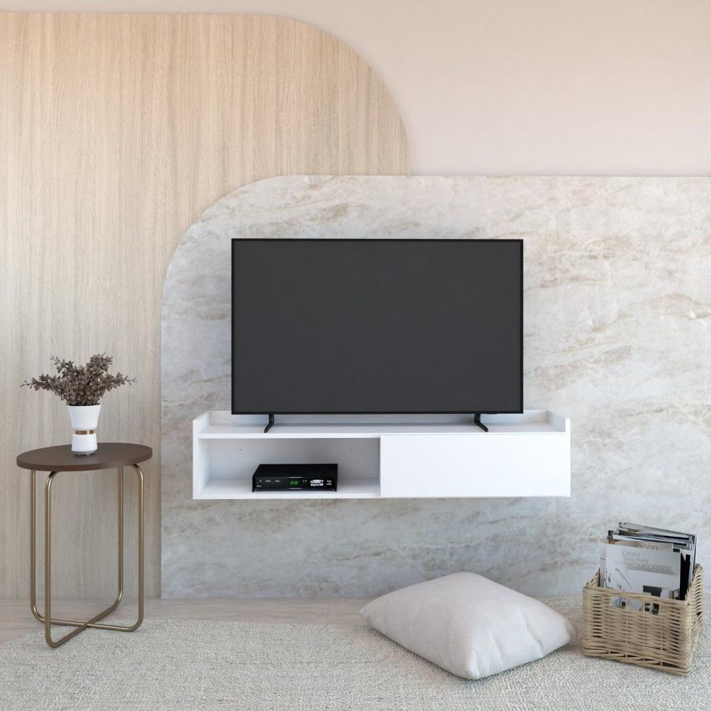 Miniatura Rack Suspenso para Tv até 50 Pol. com 1 Porta e 1 Nicho Atena Branco
