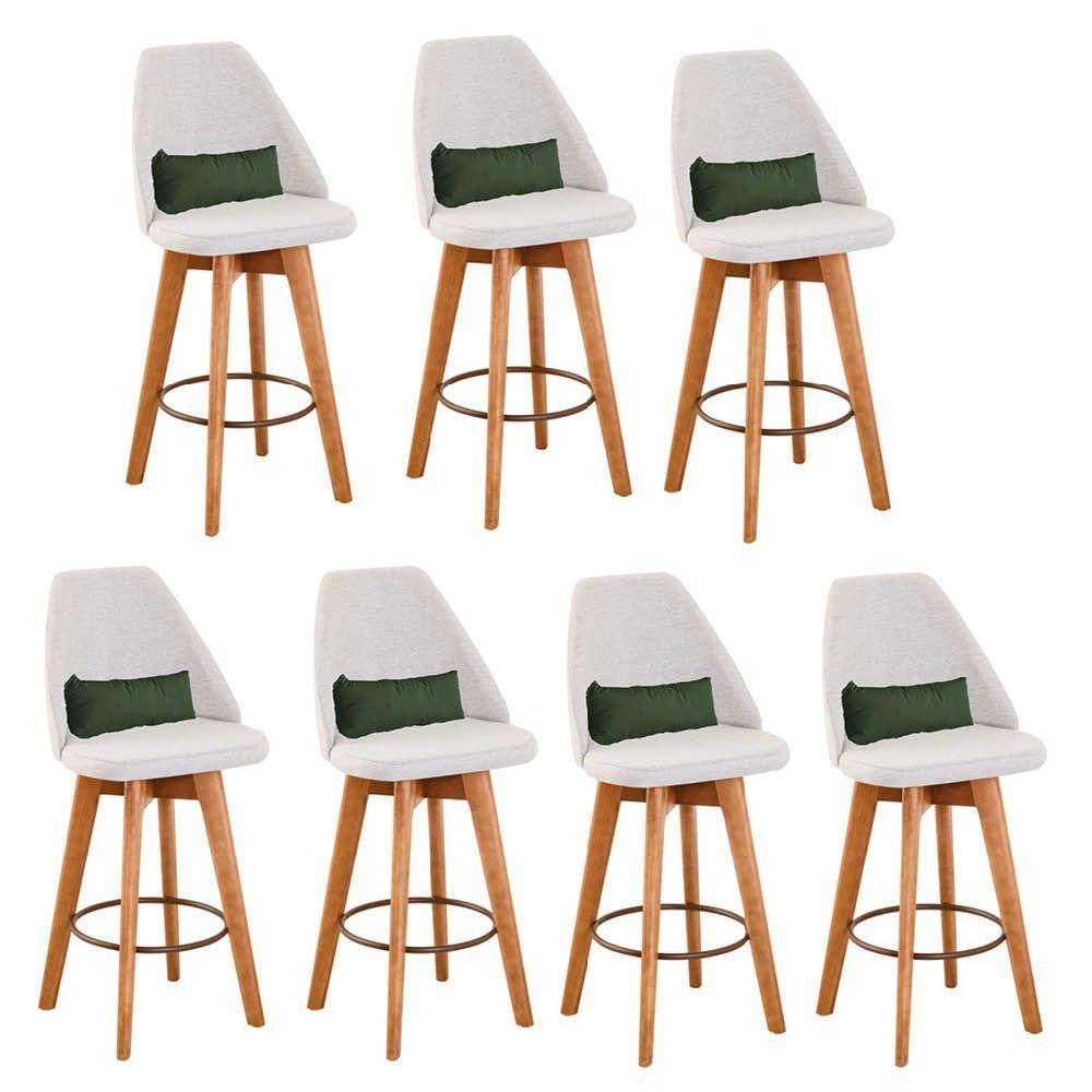 Miniatura Kit 07 Banquetas Linho Bege E Almofada Suede Verde Musgo