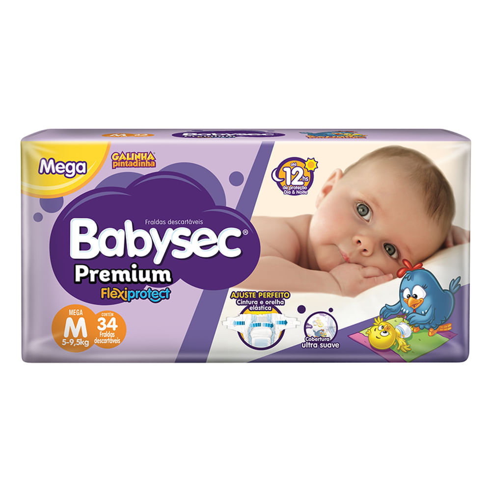 Miniatura Fralda Babysec Premium Tamanho M Pacote Mega 34 Fraldas Descartáveis