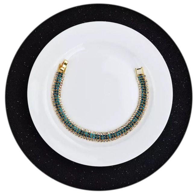 Miniatura Pulseira Dourada Faixas Strass Cores Azul