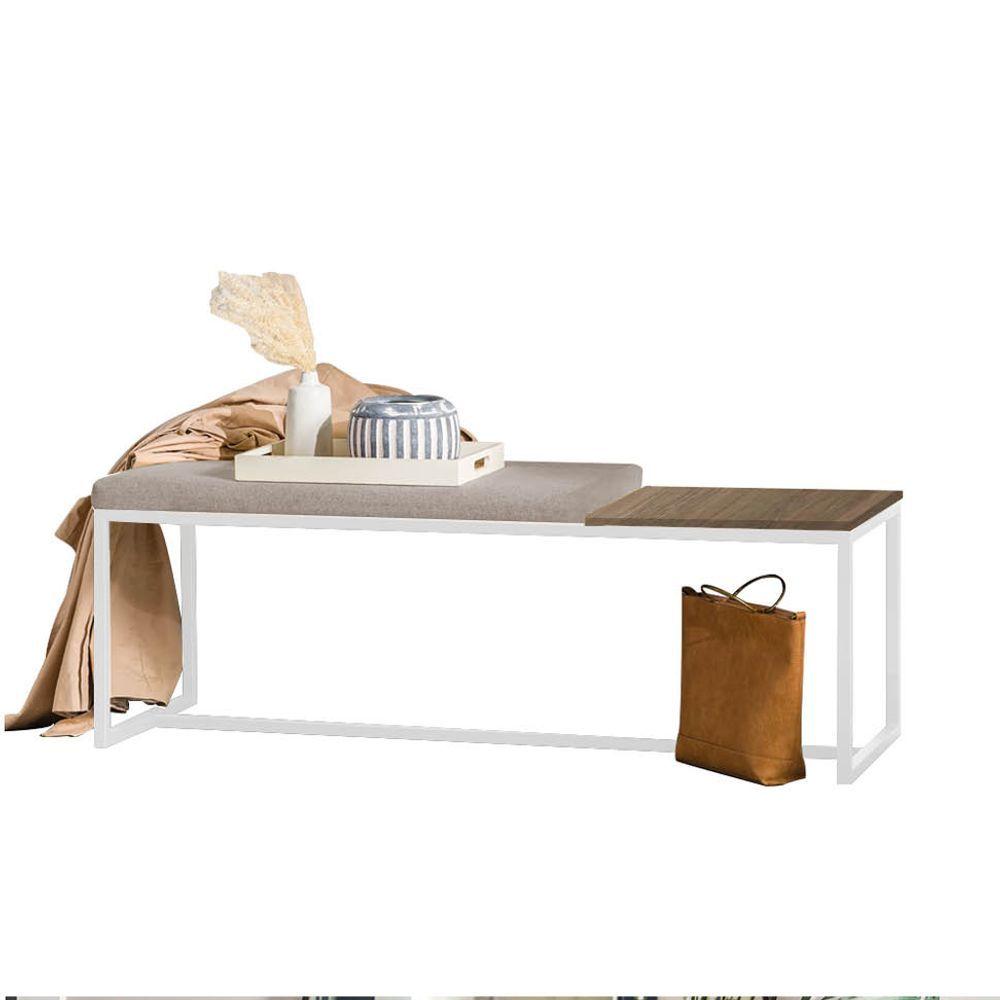 Miniatura Banco Recamier Puff London 195cm Industrial Branco Sintético Bege Tampo Quadrado Mdf Rústico