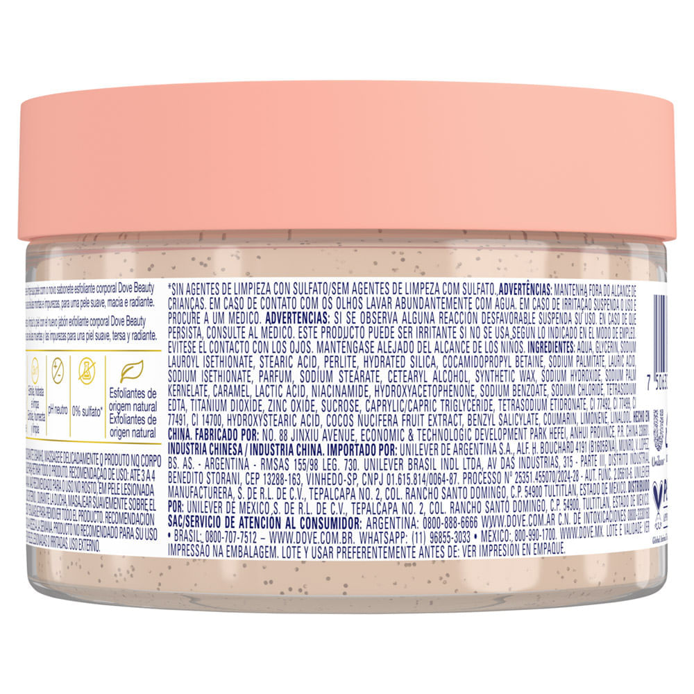 Miniatura Sabonete Esfoliante Corporal Dove Beauty Scrub Coco e Açúcar Mascavo 280g
