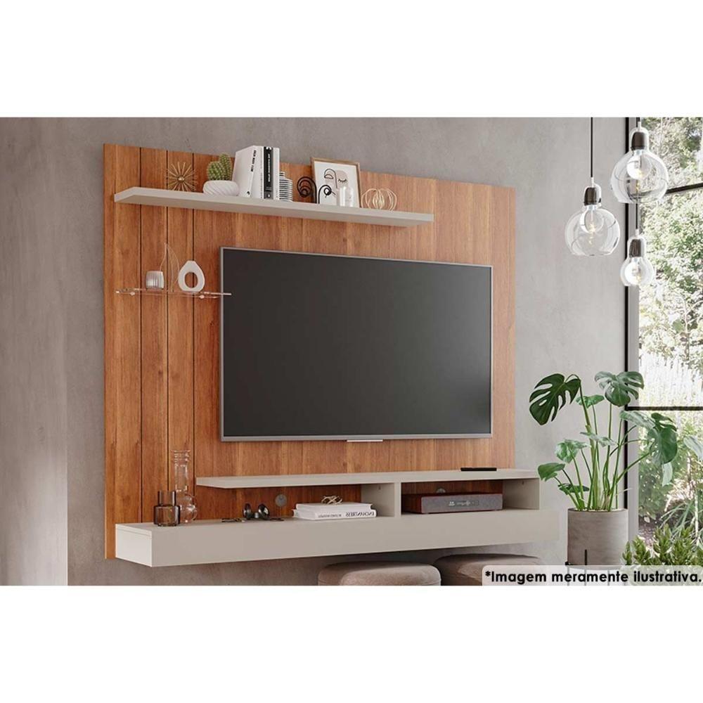 Miniatura Painel Quarto P/ Tv Até 50 Polegadas Valência Plus C/ Prateleira E Nichos 160x135cm Cinamomo/off White - Permóbili