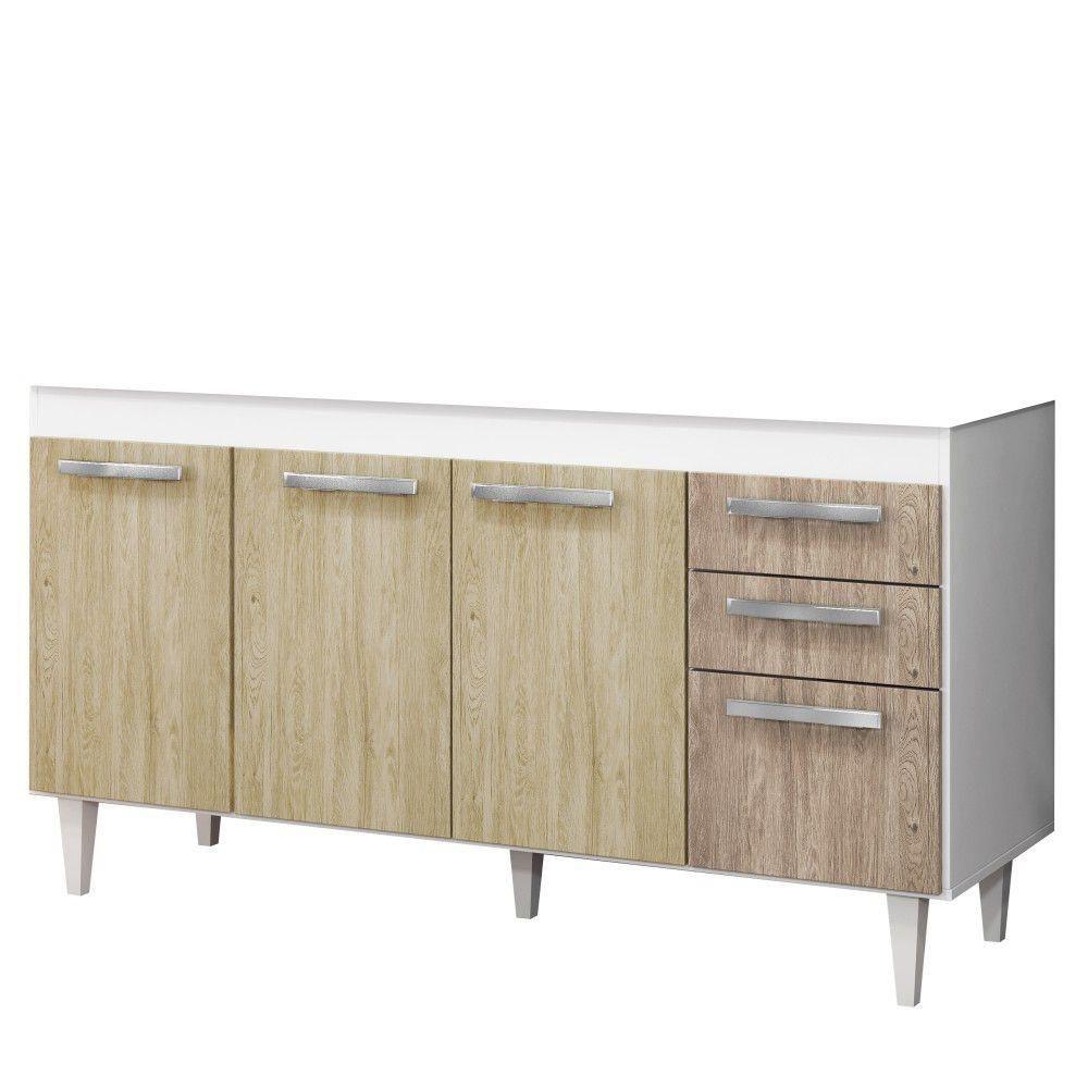 Balcão Gabinete Para Pia 150cm Sem Tampo Lisboa - Lumil Branco-preto