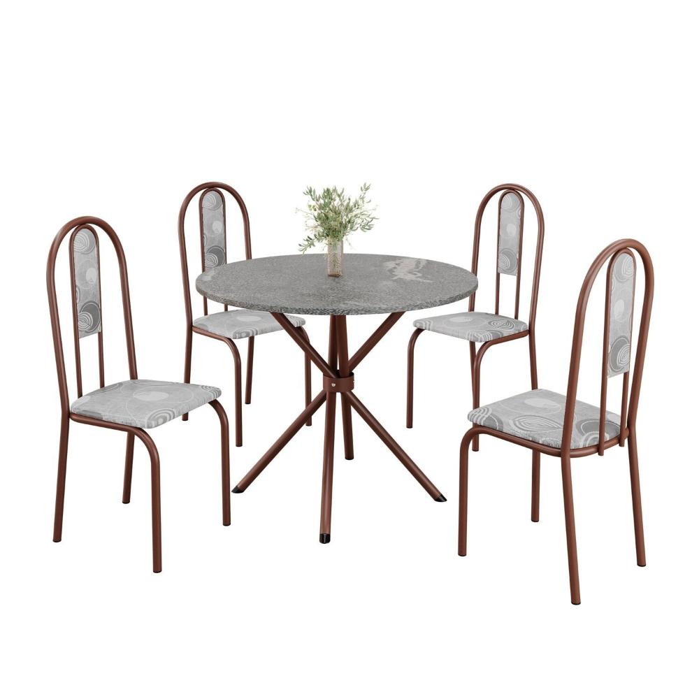 Conjunto Sala de Jantar Mesa Redonda 70cm Tampo Granito Topázio 4 Cadeiras Linda Yescasa Paraopeba/Marrom