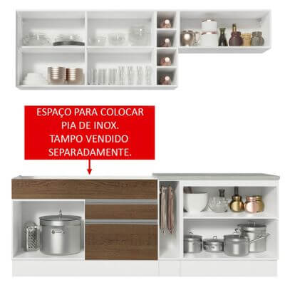 Miniatura Cozinha Completa Madesa Parma com Armário e Balcão (Sem tampo e Pia) Branco/Rustic/Crema Cor:Branco/Rustic/Crema