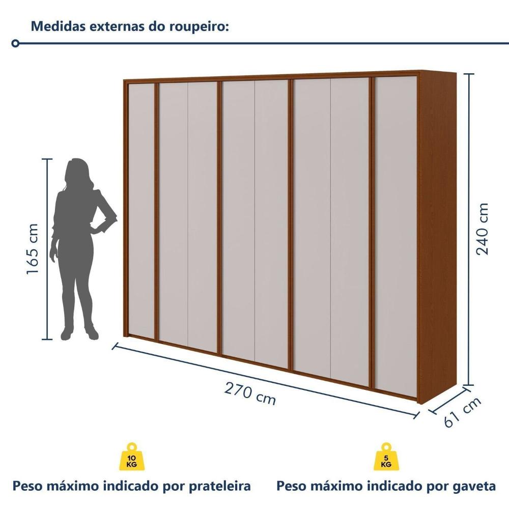 Guarda-roupa 8 Portas 6 Gavetas 100% Mdf Ergon Frassino/Off White