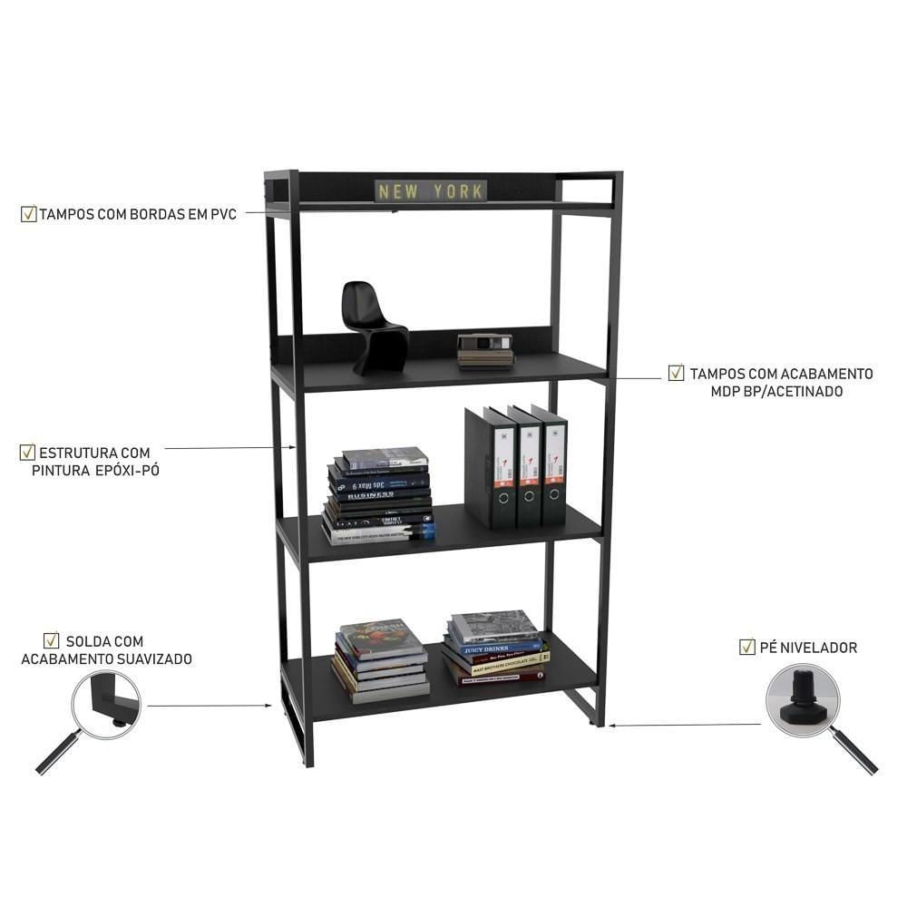 Miniatura Estante Livreiro Multiuso 80cm 4 Prateleiras Preto Onix