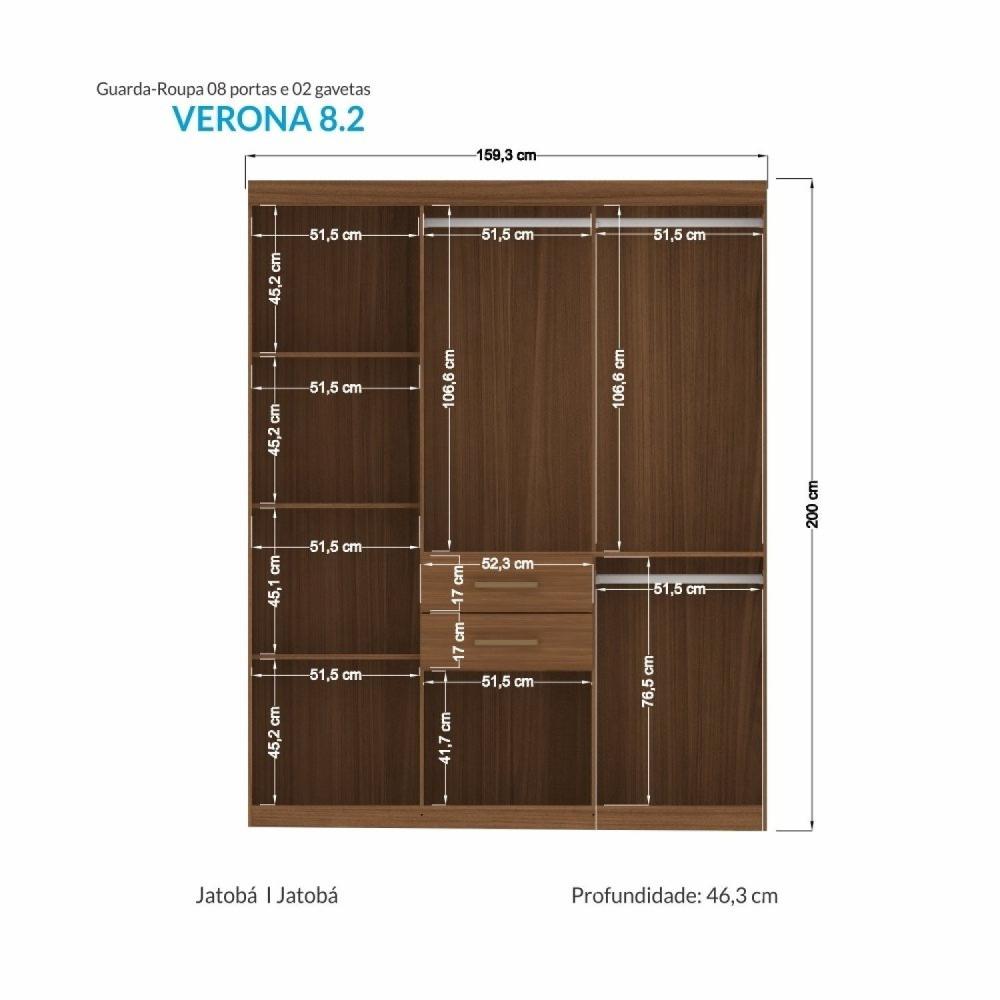 Miniatura Guarda-roupa Verona 8 Portas 2 Gavetas Jatoba