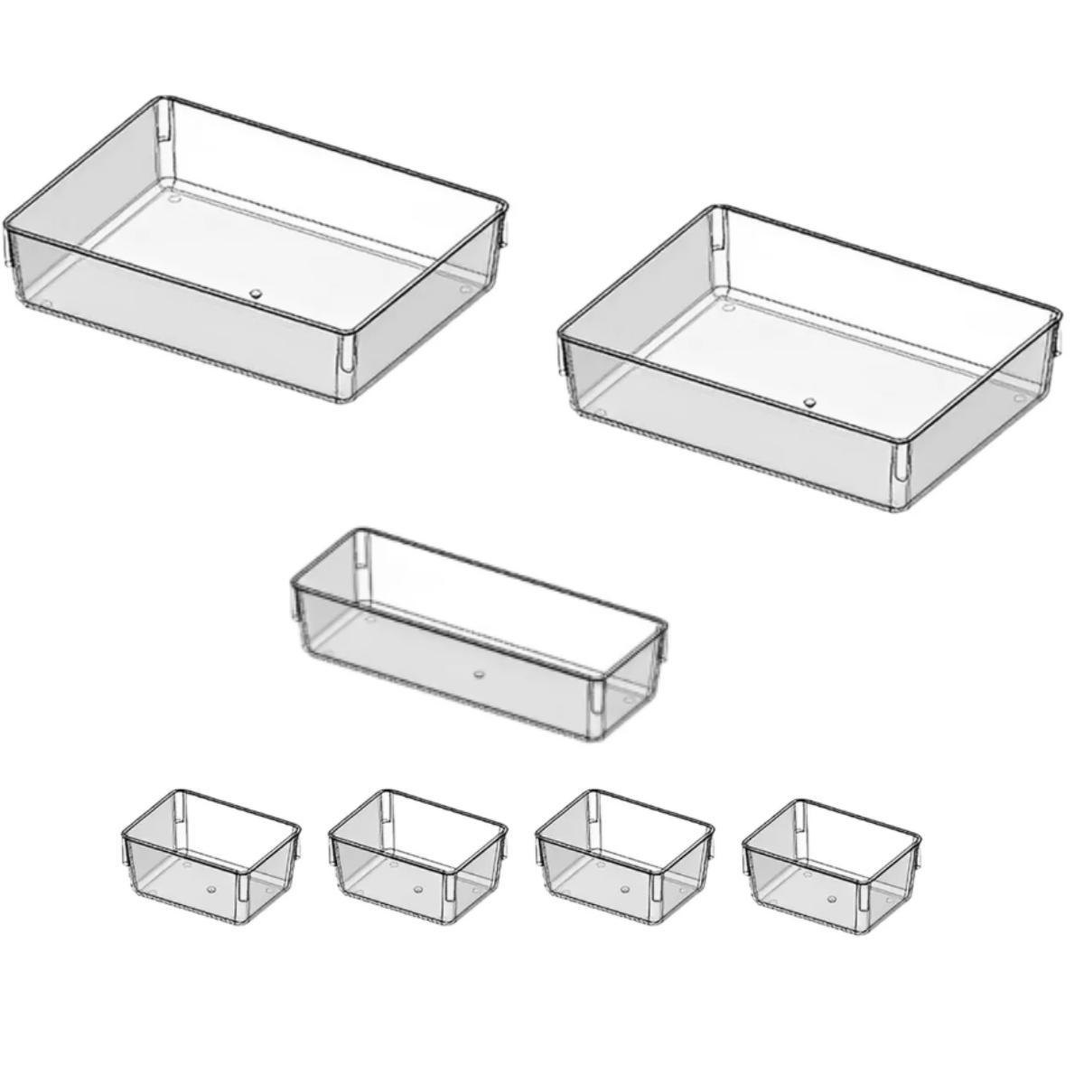 Miniatura Kit 7 Organizadores Acrílico Cristal Modular 2 G/1 M/ 4 P