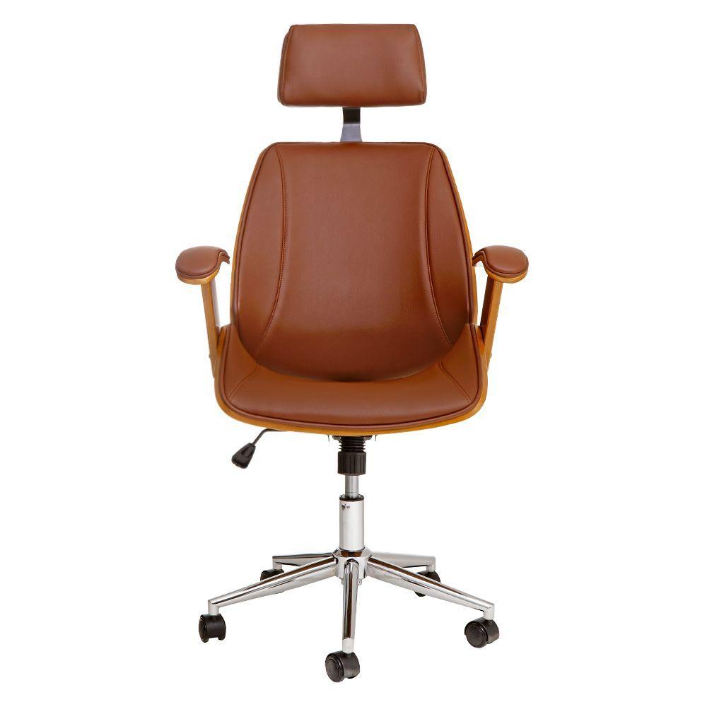 Cadeira De Escritório Office Lisboa Pu Marrom Base Giratória Cromada