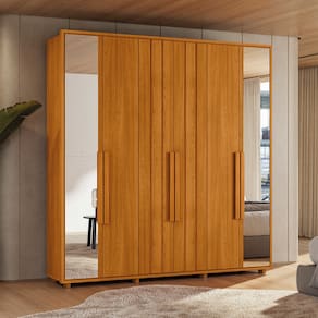 Miniatura Guarda-Roupa Casal Madetec Portinari com Espelhos 6 Portas 4 Gavetas Ripado Angular Amortecimento Cabideiro Extensível ARM 6PT C/ESP 4GV MADETEC VERONESE CINAMOMO