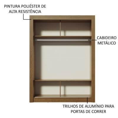 Guarda-Roupa Solteiro Madesa Denver 2 Portas de Correr Rustic/Preto Cor:Rustic/Preto