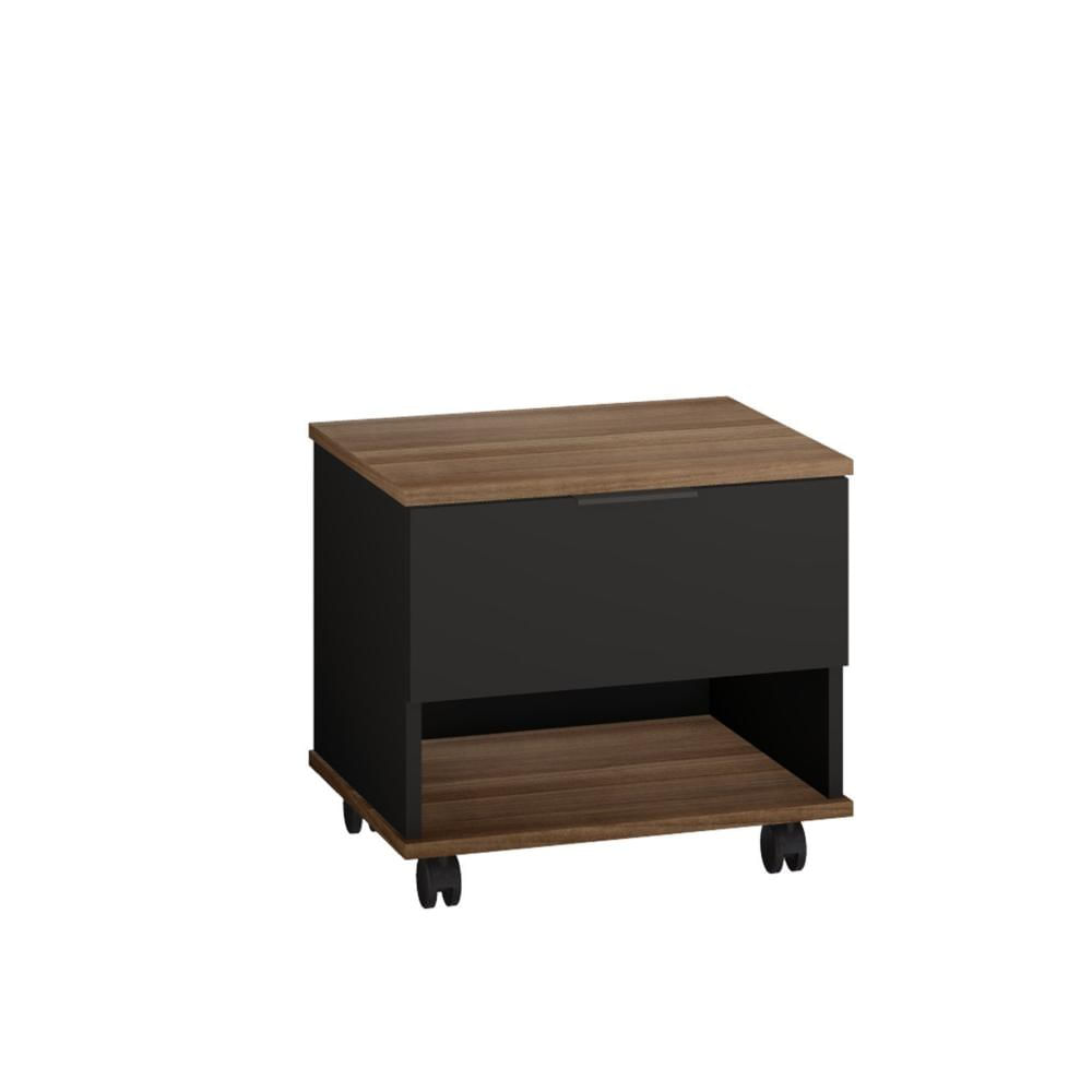 Miniatura Gabinete para Banheiro com Rodízios 45cm 1 Gaveta 1 Nicho Etta Estilare Preto/Amadeirado