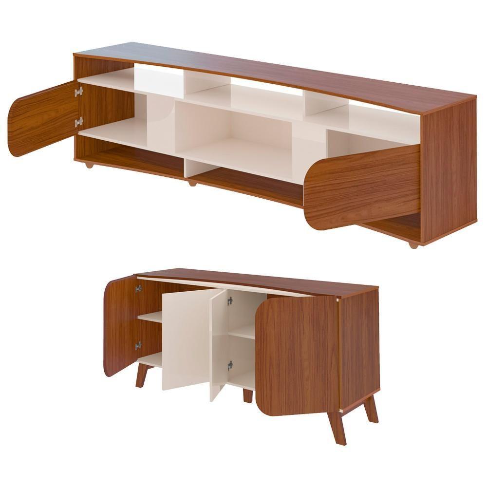 Miniatura Painel Rack Buffet Mesas Sala De Estar Ed45 Cedro Off White Arly