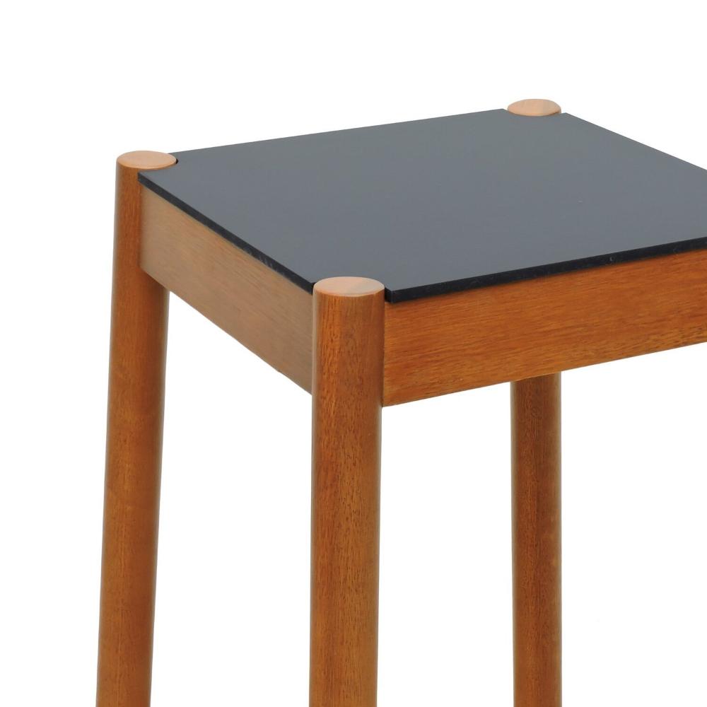 Miniatura Banco Alto Amber Madeira Maciça Assento Mdf Bp Amêndoa/Preto