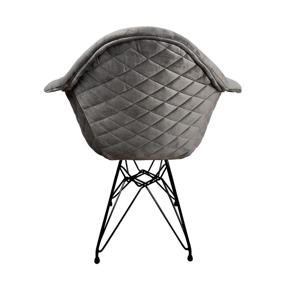 Miniatura Kit 6 Poltronas Jantar Estofadas Cinza Base Ferro Preto Cinza