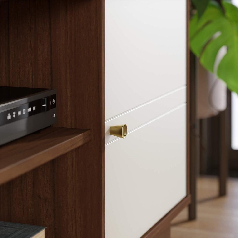 Home Theater 180 Cm para Tv até 70 Polegadas com 3 Portas Paraná Nogueira Real/Off White Matte