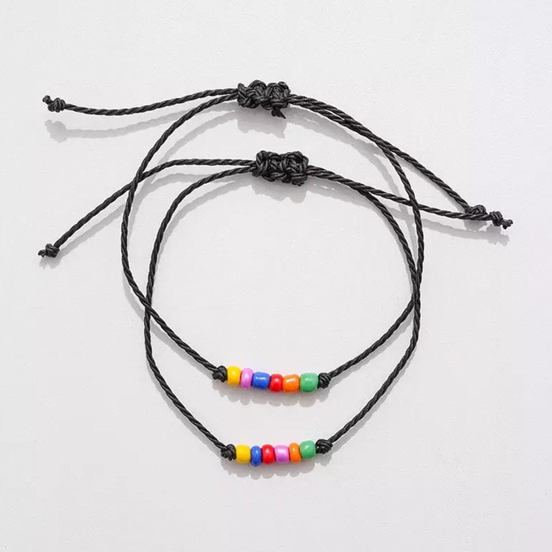 Miniatura Pulseira Casal Fecho Miçangas Pride Colorida Detalhes P0078