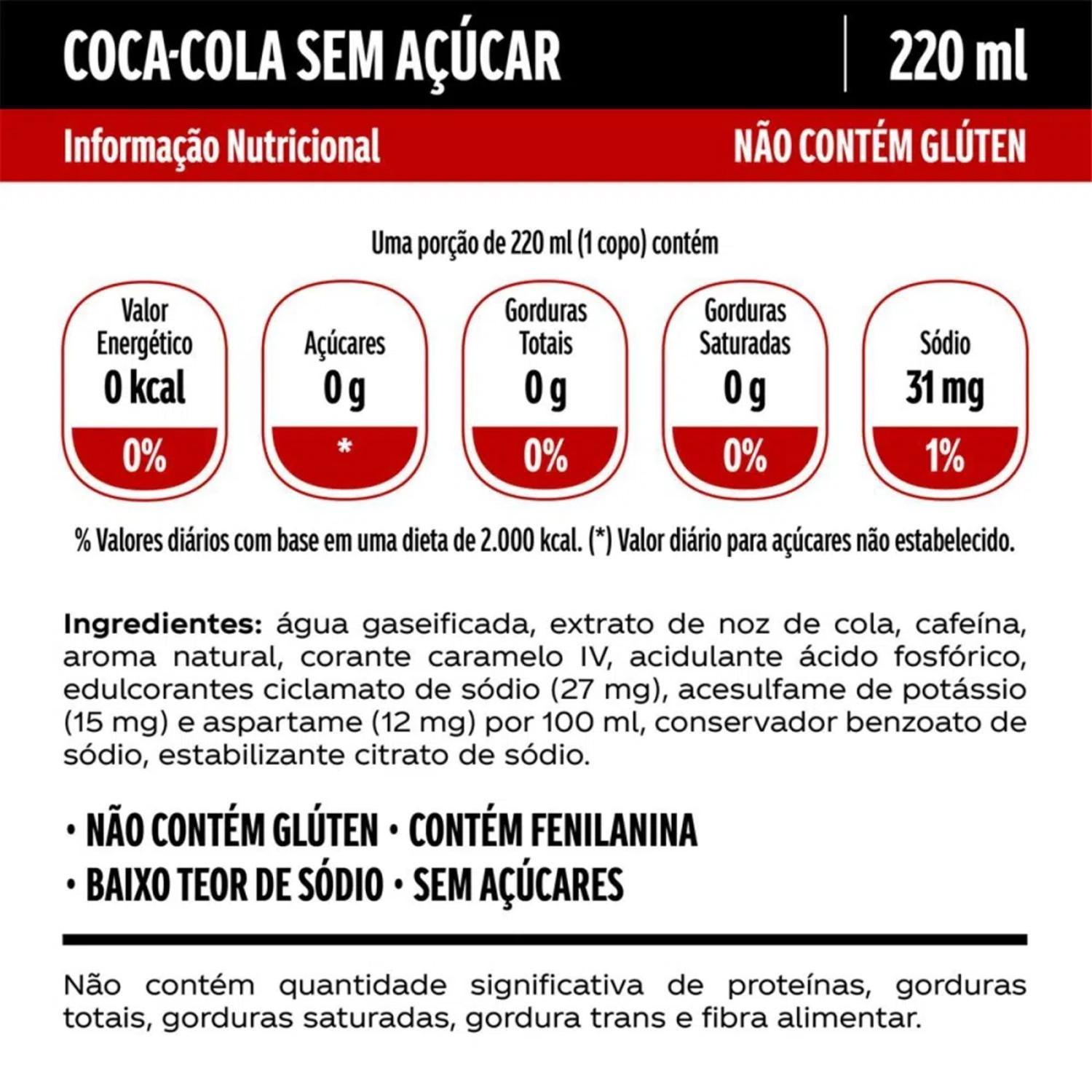 Refrigerante Coca Cola Sem Açucar Lata 220Ml ( 6 Latas )