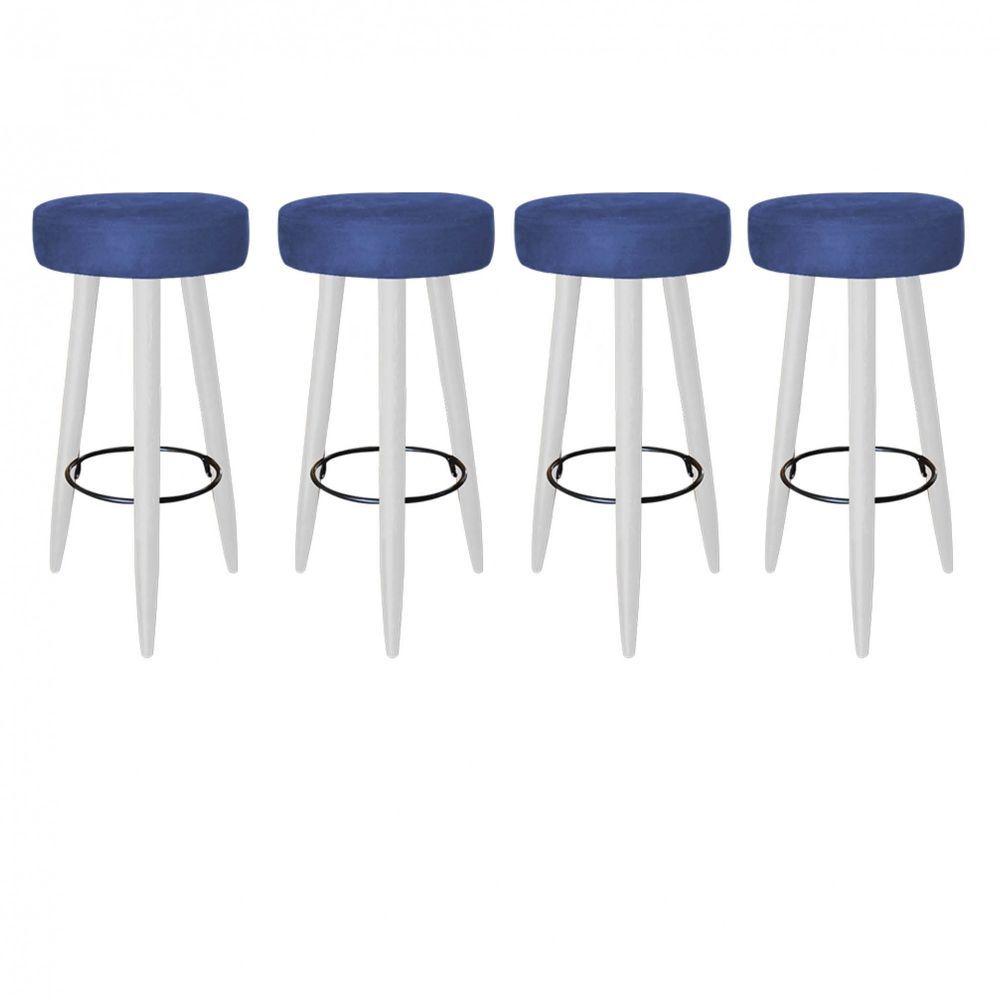 Miniatura Kit 04 Banqueta Alta Lia Para Cozinha Bar Bistrô Pé Palito Branco Suede Azul Marinho - Amey Decor