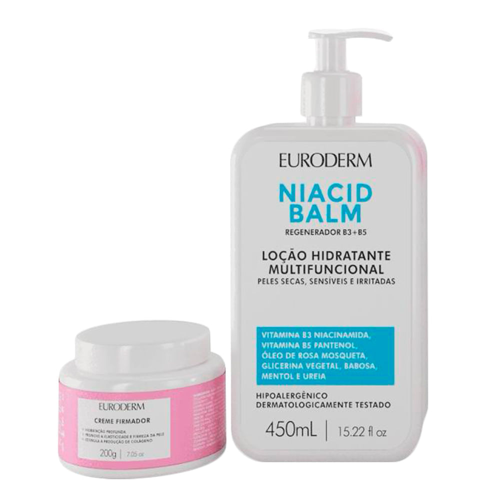 Miniatura Kit Euroderm Loção Hidratante Multifuncional Niacid Balm 10% Ureia 450ml e Ganhe 70% de Desconto Creme Firmador 200g