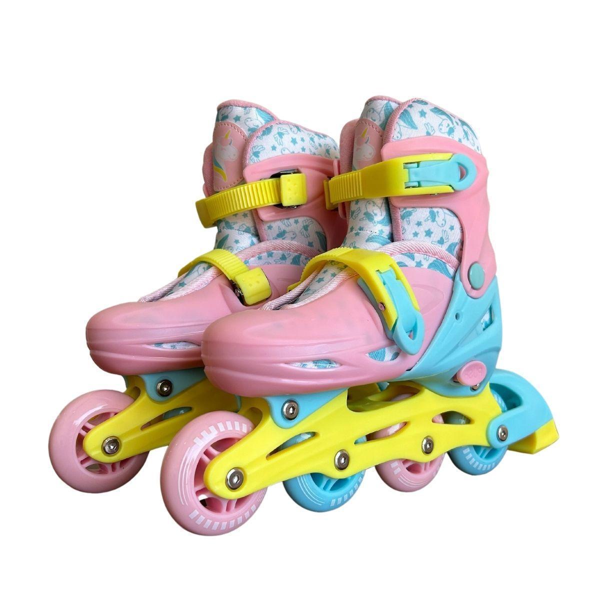 Miniatura Patins Triline Inline Tam Ajustável 30-33 Unicórnio Glumi