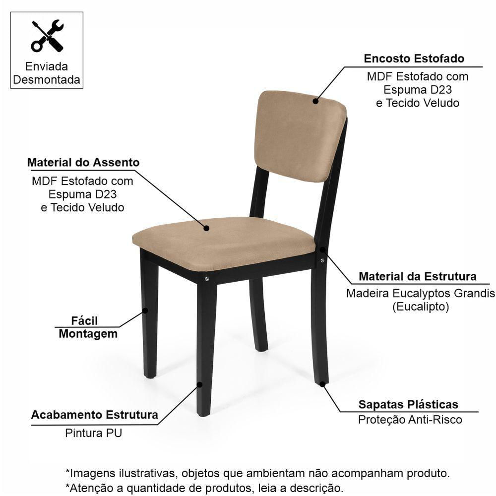 Miniatura Conjunto 2 Cadeiras De Jantar Estofada Em Madeira Maciça Ella Preto/marrom Claro