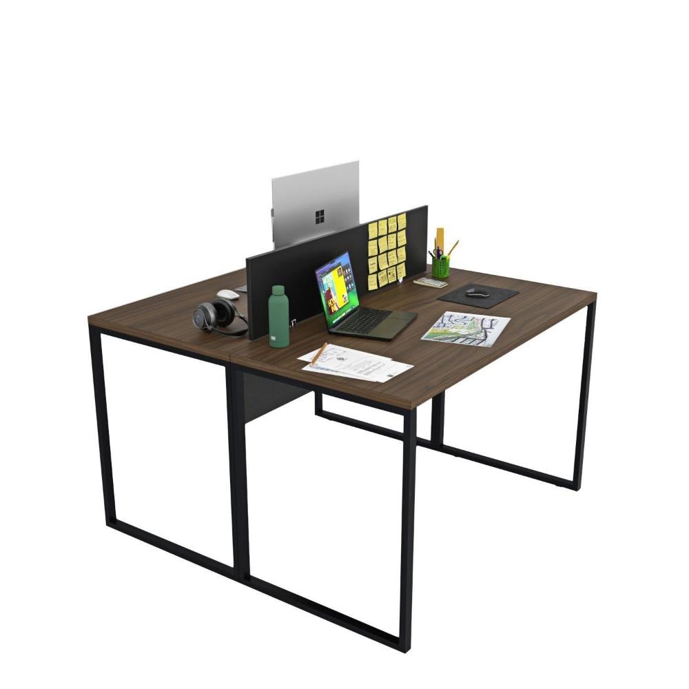 Miniatura Escrivaninha para Escritório 2 Lugares Industrial Nogal / Preto