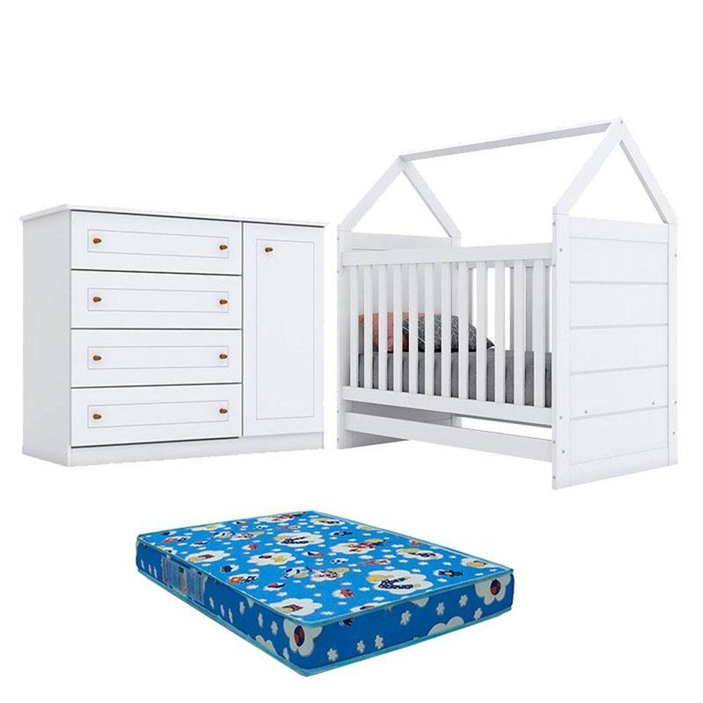 Miniatura Berço Montessoriano Americano E Cômoda Infantil Mississipi Branco Com Colchão Ortobom - Henn