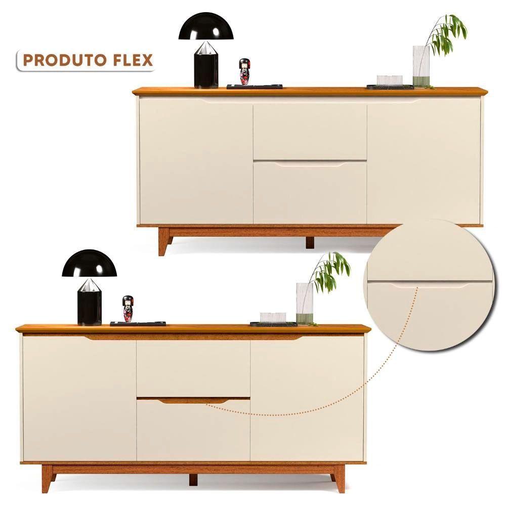Miniatura Aparador Buffet Flow 2 Portas 2 Gavetas 163cm Ej Móveis Off White Freijó