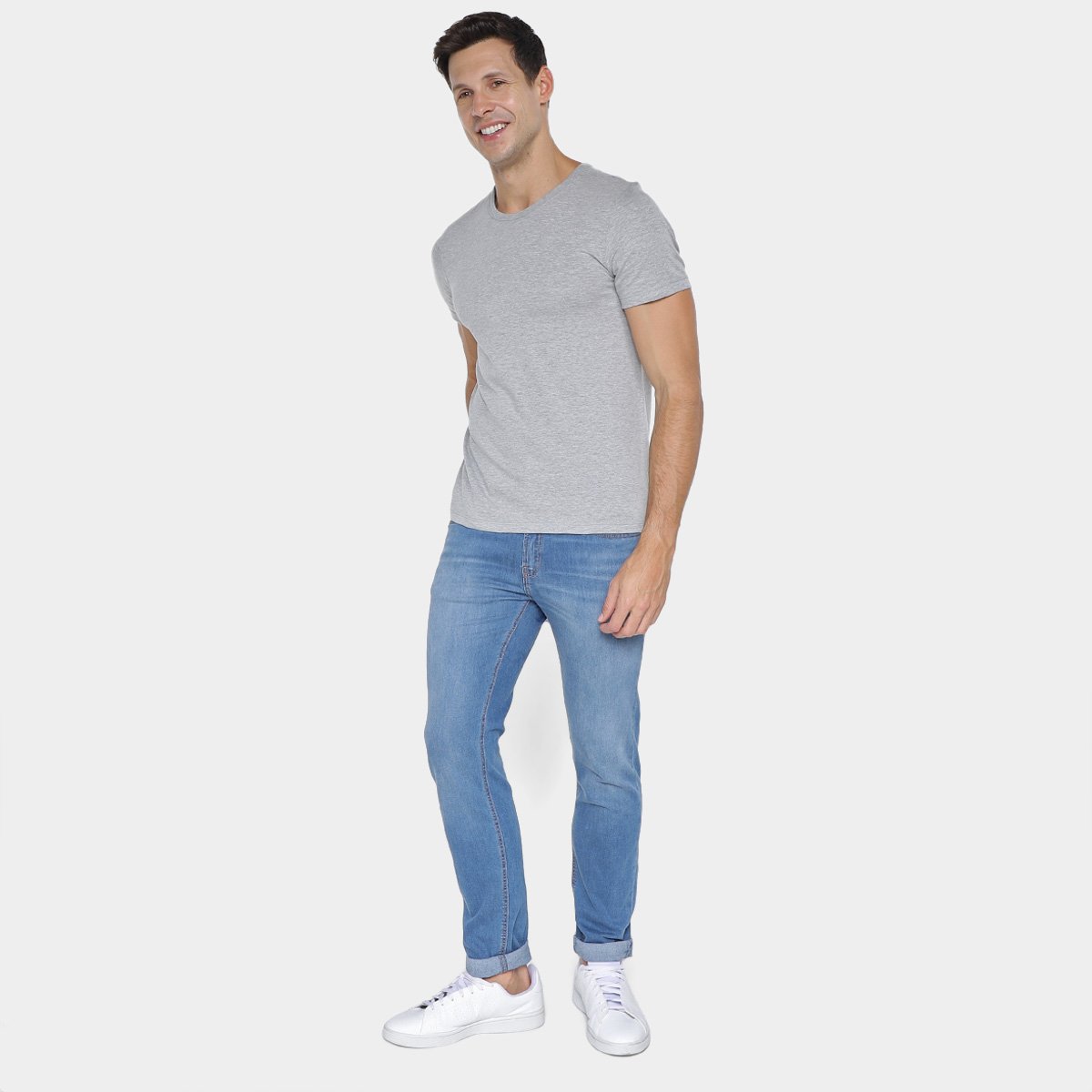 Kit Camisetas Hering Slim Básicas 2 Peças Masculino Branco+Cinza - G