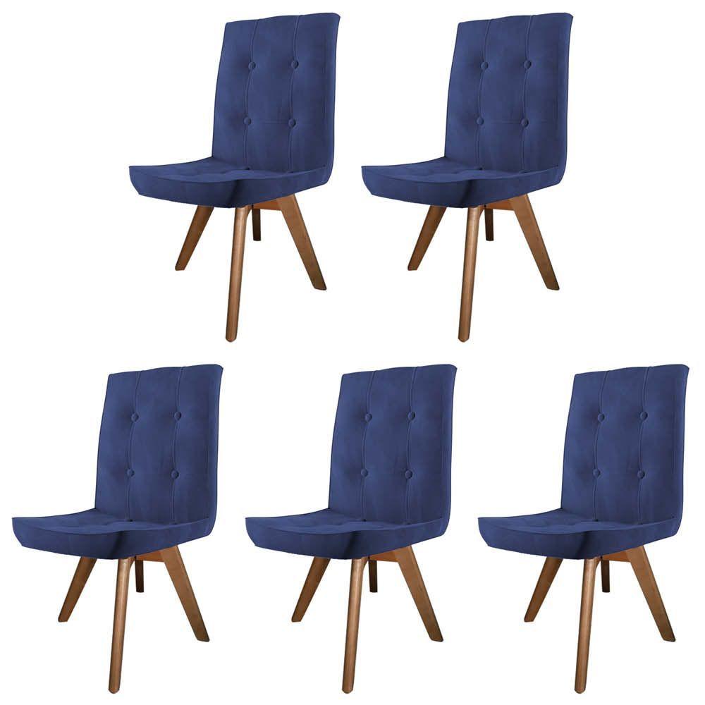 Miniatura Kit 05 Cadeira De Jantar Base Giratória Carvalho Sintético Azul Marinho - Amey Decor