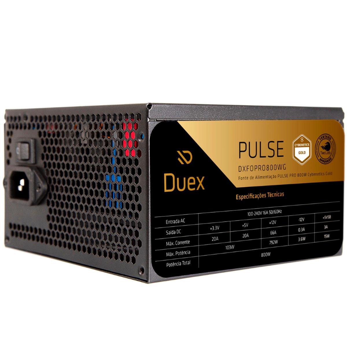 Miniatura Fonte 800W Atx Duex, Bivolt Automático, Pulse 80 Plus Gold,