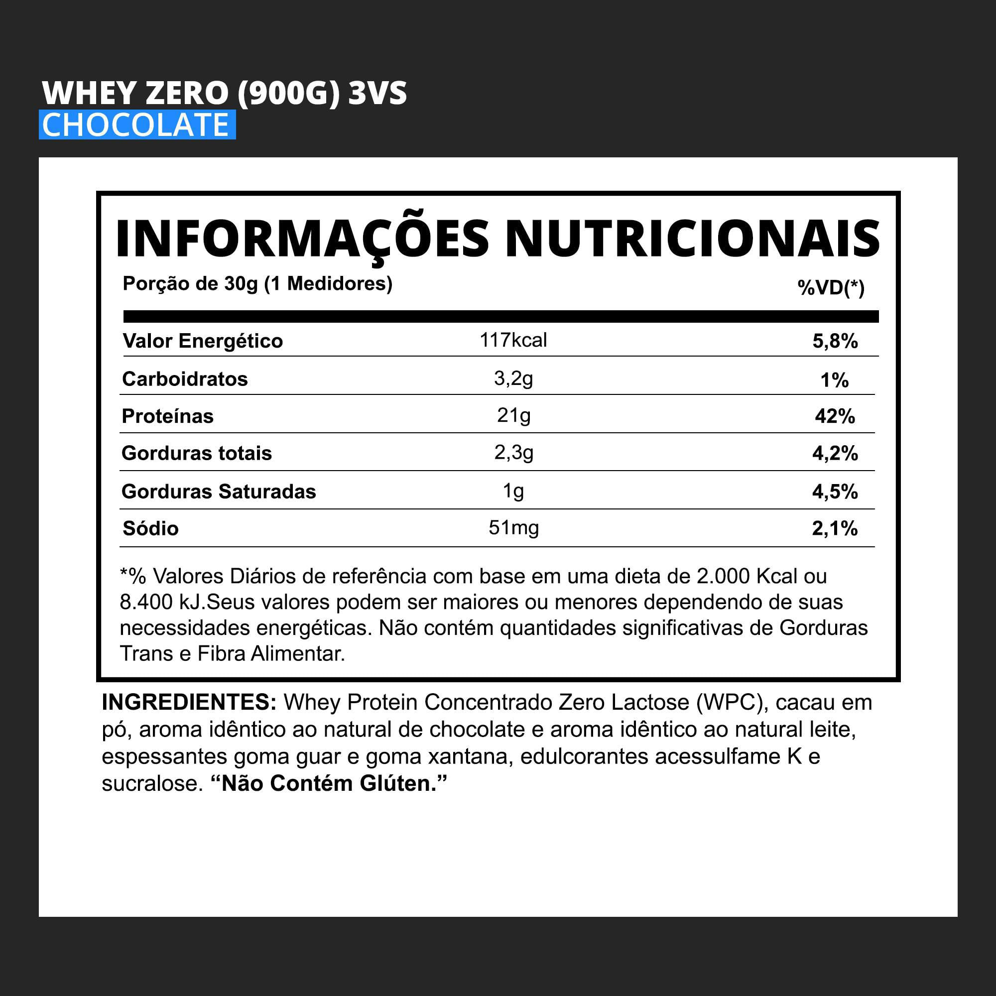 Miniatura Whey Protein Zero Lactose 900G Chocolate 3Vs Nutrition