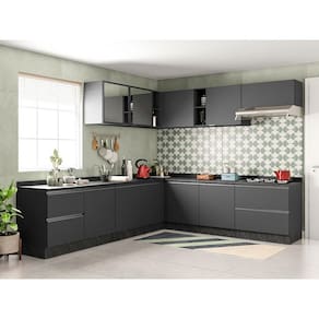 Miniatura Cozinha Completa Bartira Linea com 11 Portas, 4 Gavetas e 7 Prateleiras - Grafite