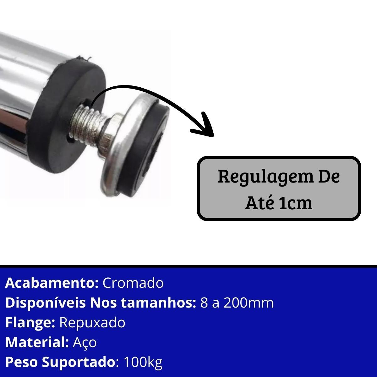 Miniatura Kit 8 Pés Para Móveis Regulável Redondo Cromado 10Cm