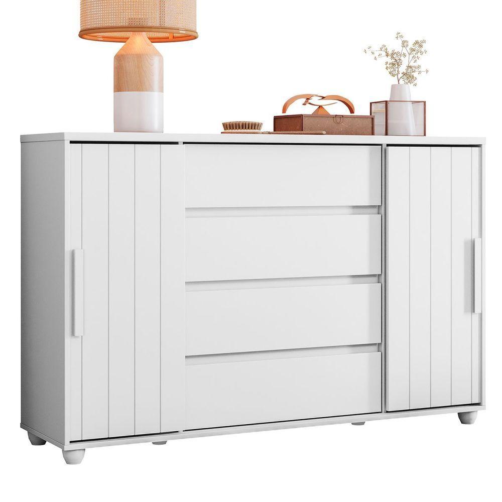 Miniatura Cômoda Sapateira Grande 4 Gavetas 2 Portas Flex Evidência Branco Freijó