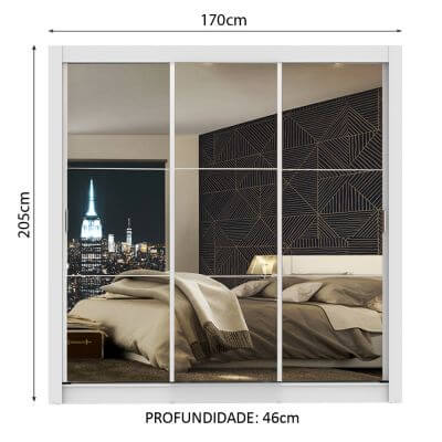 Miniatura Guarda Roupa Casal Madesa Mônaco 3 Portas de Correr de Espelho Branco Cor:Branco