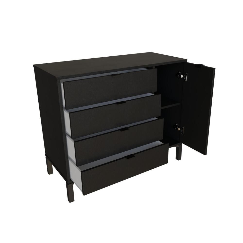 Miniatura Cômoda Falkk Queens 4 Gavetas e 1 Porta Preto