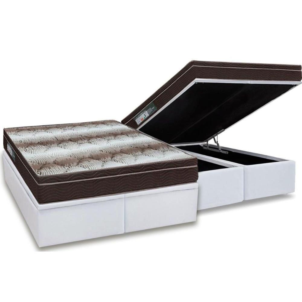 Miniatura Cama Box Baú King: Colchão Ortopédico Ortobom Light + Base Crc Courano White(186X198)