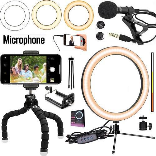 Miniatura Kit Webcam Iluminador Microfone Gravação Vídeo Aula Reunião