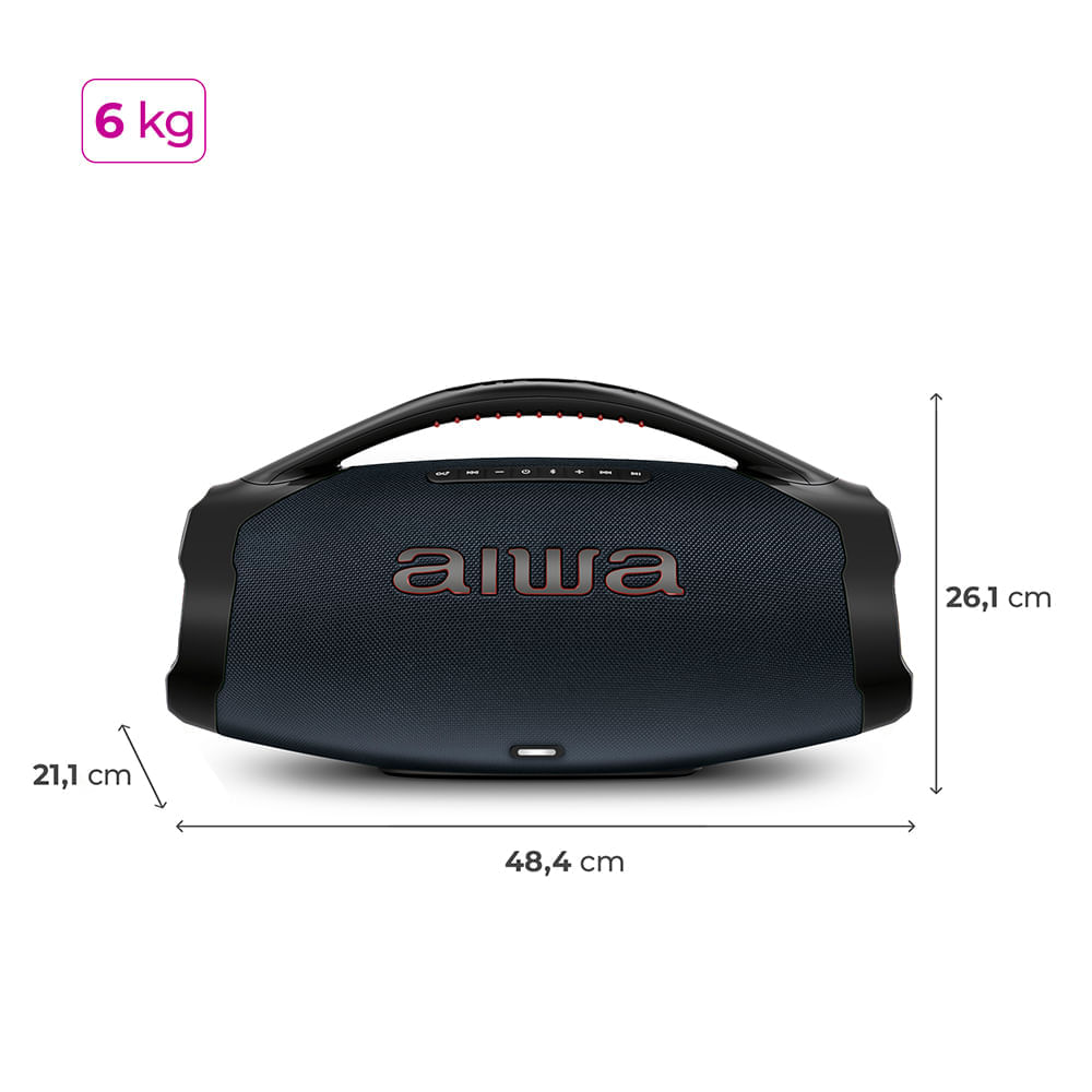 Miniatura Caixa de Som Boombox Plus AIWA BBS-01-LBL 200W BT 30H IP66 USB RGB BOOMBOX C/ LUZES AWS-BBS-01-LBL BIVOLT