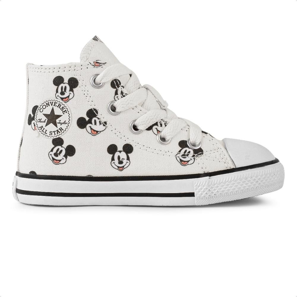 Miniatura Tênis Converse All Star Chuck Taylor Cano Alto Side Zip Mickey Infantil Off white / Preto - 20