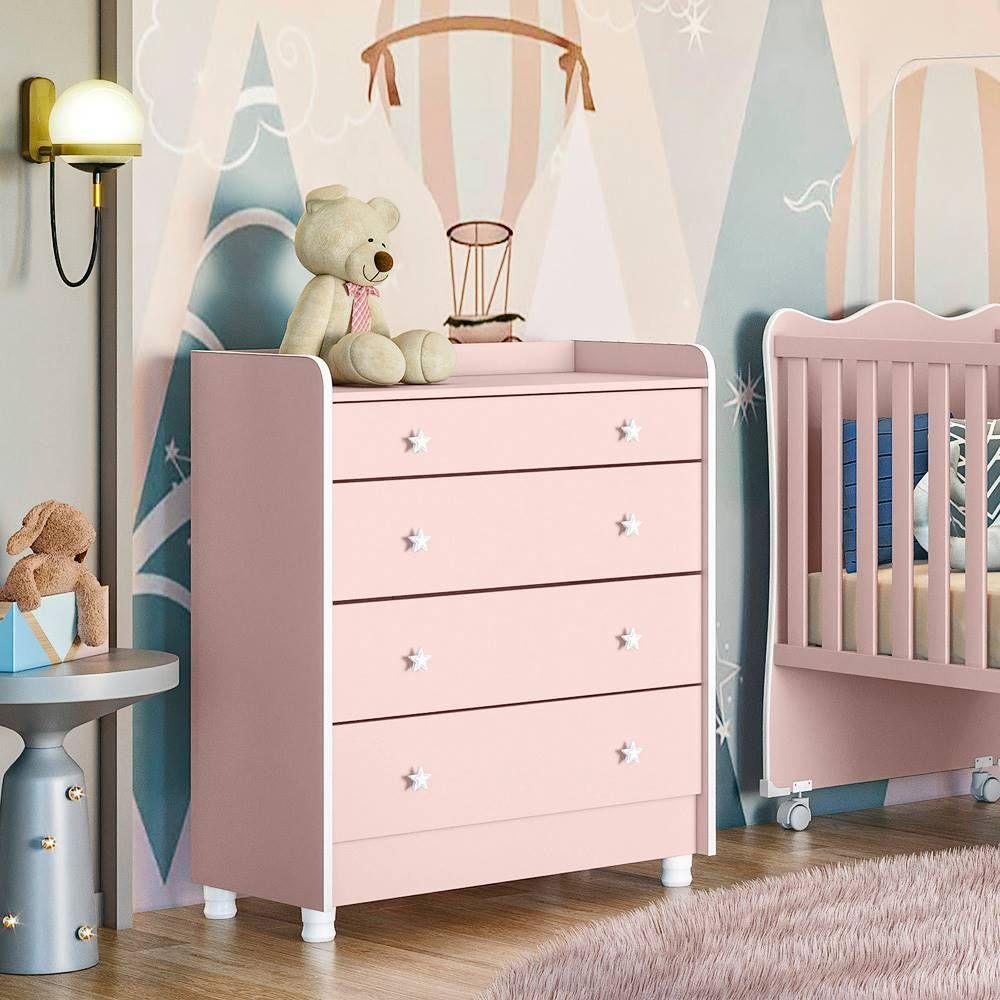 Miniatura Comoda Com Trocador Doce Sonho Rosa Acetinado